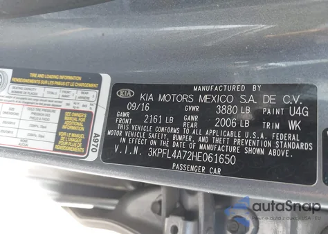 2017 Kia Forte S из США, поврежденный, VIN 3KPFL4A72HE061650